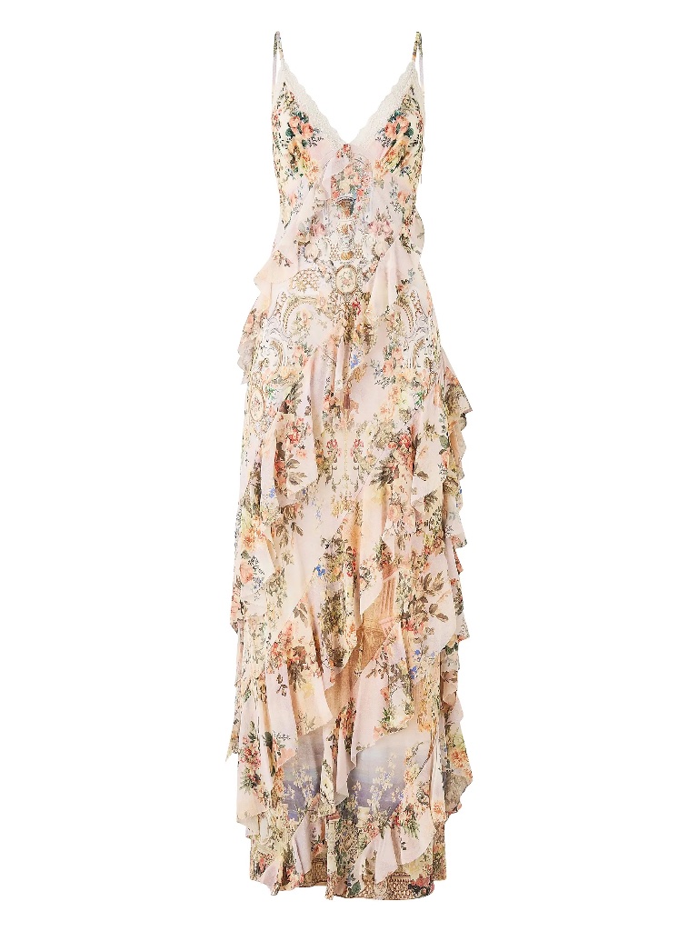 Ruffled Silk Maxi Slipdress